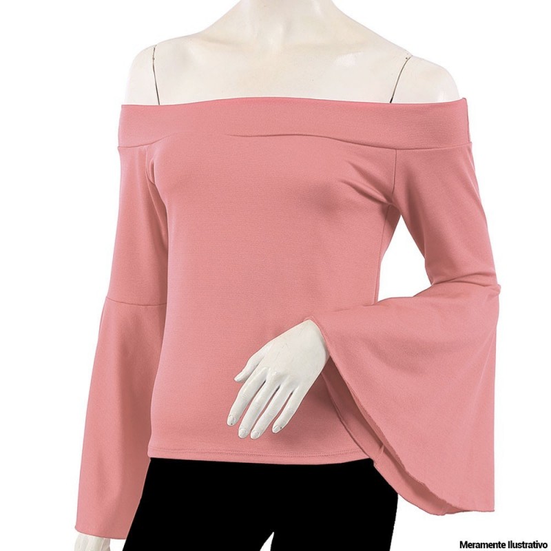 Blusa Feminina Ombro A Ombro Manga Flare Estampas Lisas