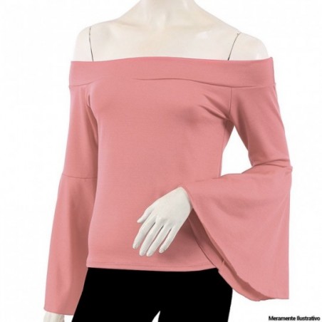 Blusa Feminina Ombro A Ombro Manga Flare Estampas Lisas