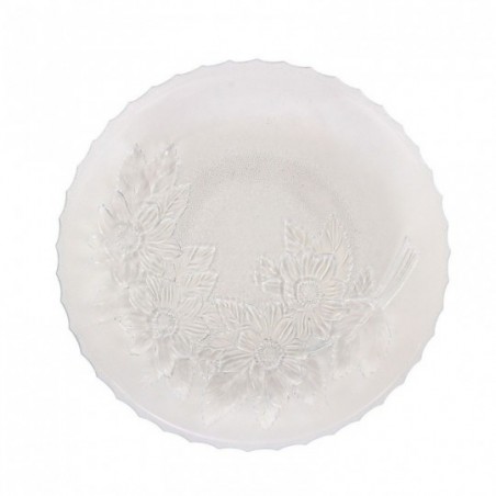 Prato De Vidro Raso Para Bolo Multiuso Detalhes Florais 30cm