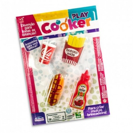 Kit Fast Food Hot Dog Com 4 peças Play Cooker
