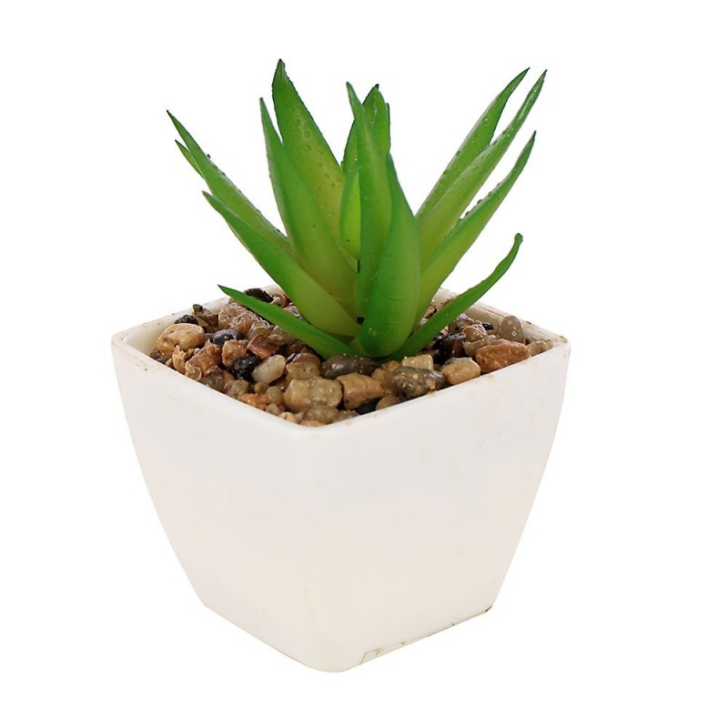 Mini Vaso Branco Com Mini Cacto Verde Artificial