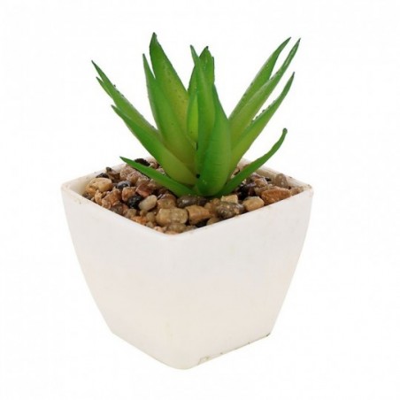 Mini Vaso Branco Com Mini Cacto Verde Artificial