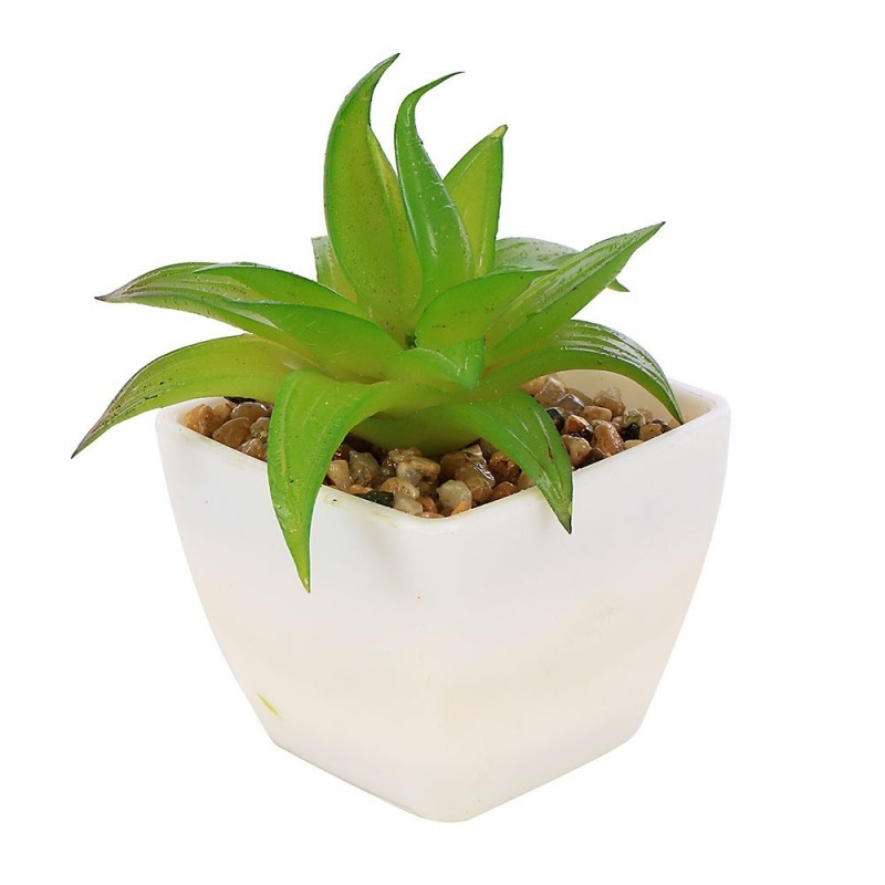 Mini Vaso Branco Com Planta Artificial Suculenta Verde