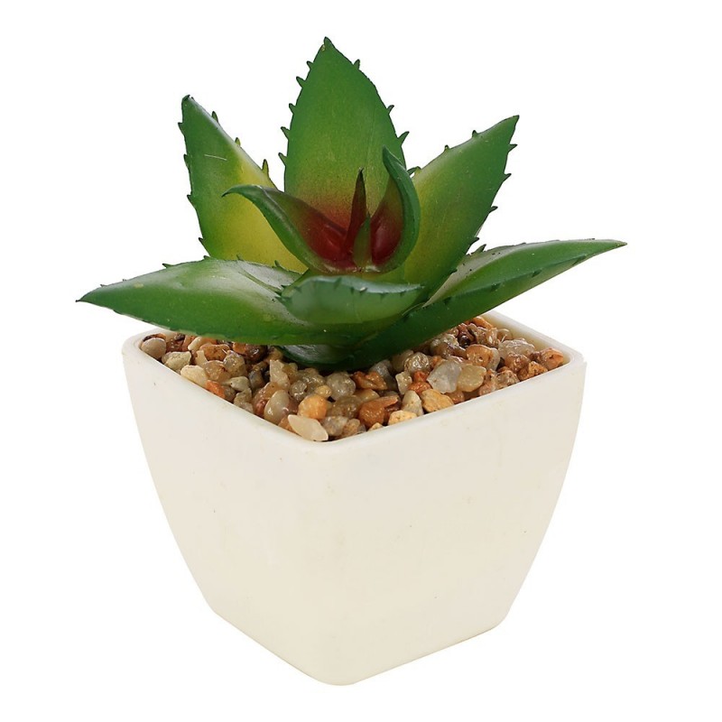 Vaso Branco Com Mini Cacto Artificial Verde Com Espinhos