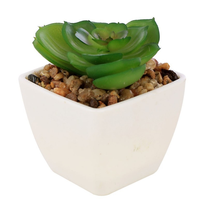Mini Vaso Branco Com Mini Suculenta Verde Artificial