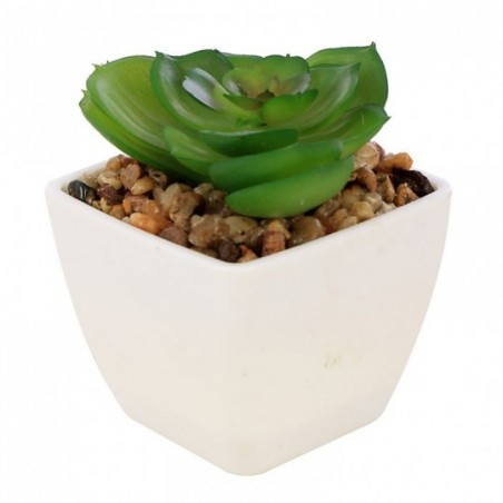 Mini Vaso Branco Com Mini Suculenta Verde Artificial