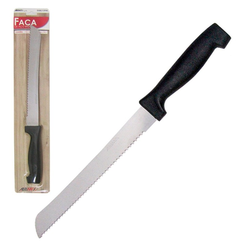 Faca De Cortar Pão 8" Aço inox Com Cabo Preto