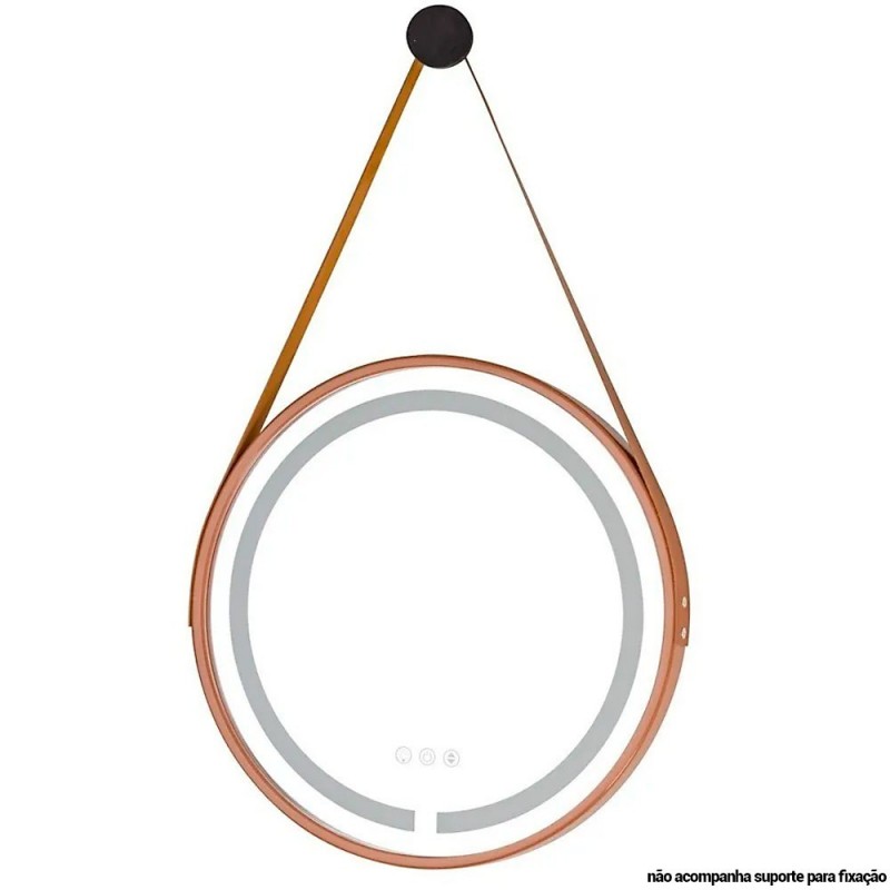 Espelho Decorativo Com Led Redondo Alça E Moldura 45 cm
