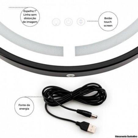 Espelho Decorativo Com Led Redondo Alça E Moldura 45 cm
