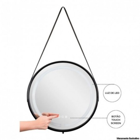 Espelho Decorativo Com Led Redondo Alça E Moldura 45 cm
