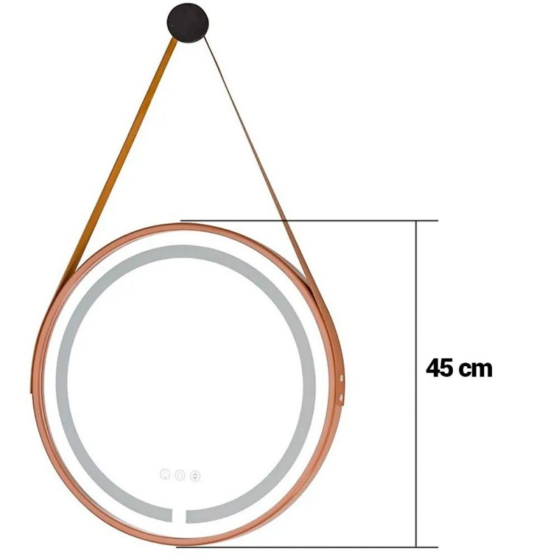 Espelho Decorativo Com Led Redondo Alça E Moldura 45 cm
