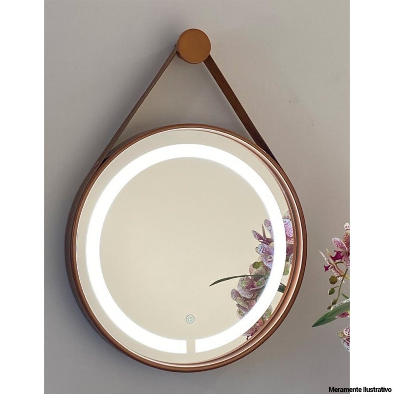 Espelho Decorativo Com Led Redondo Alça E Moldura 45 cm
