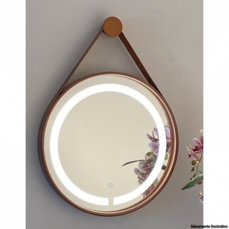 Espelho Decorativo Com Led Redondo Alça E Moldura 45 cm
