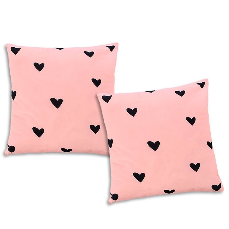 Kit Duas Capa De Almofada Coração Para Quarto Rosa E Azul