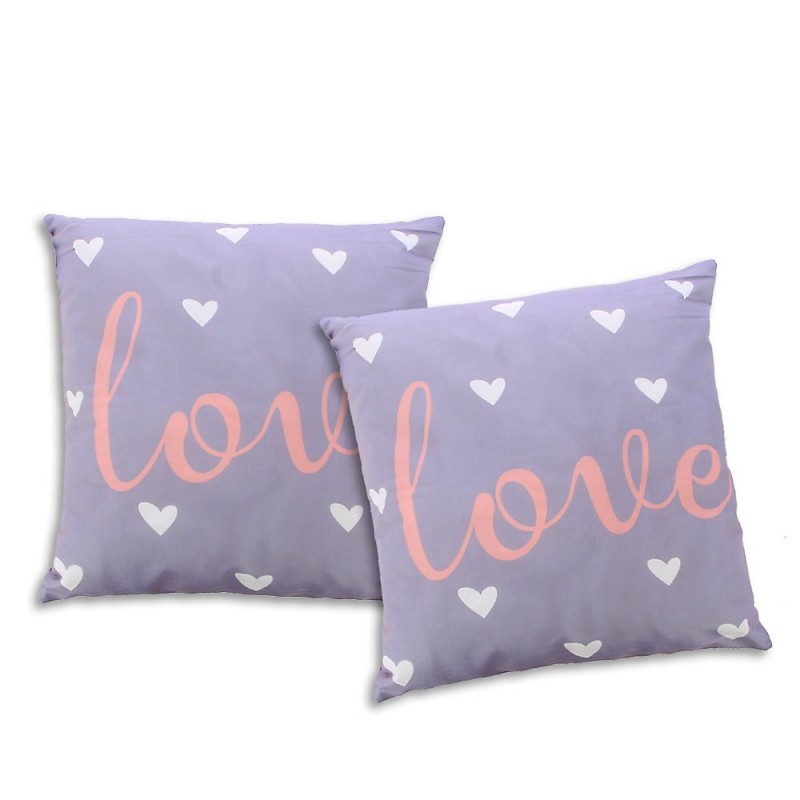 Kit Duas Capa De Almofada Estampa Coração Love 43 cm
