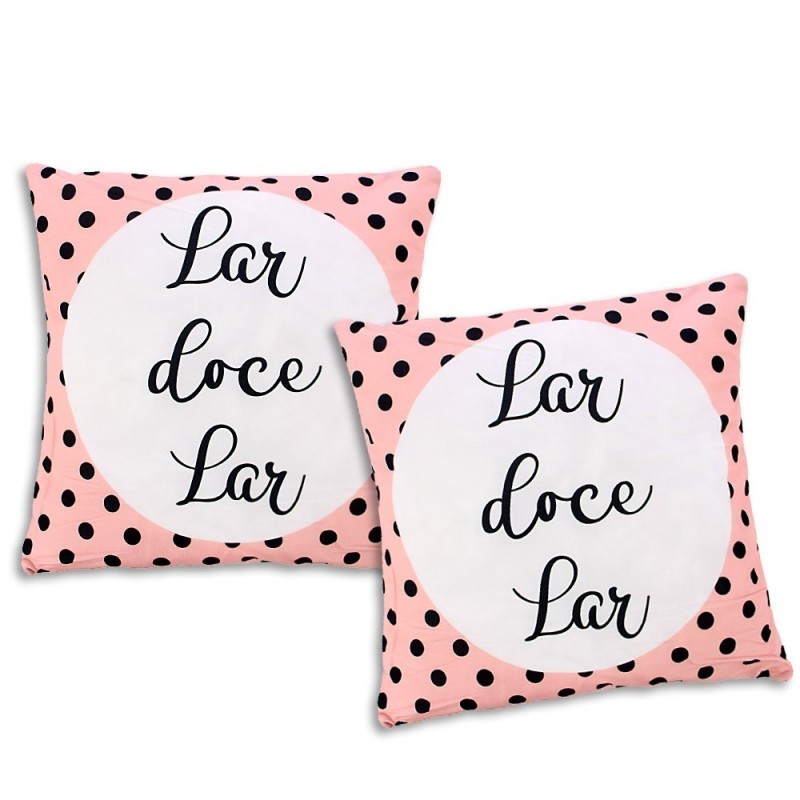 Kit Duas Capa De Almofada Estampa Poá Lar Doce Lar 43 cm