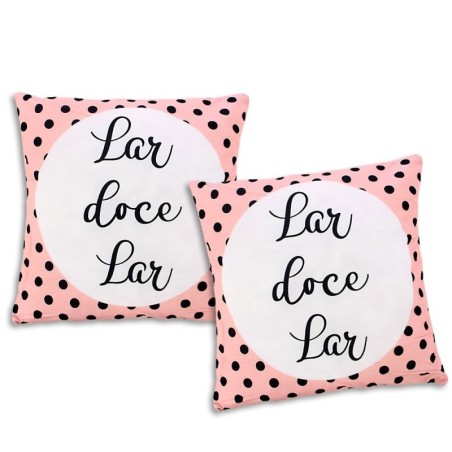Kit Duas Capa De Almofada Estampa Poá Lar Doce Lar 43 cm