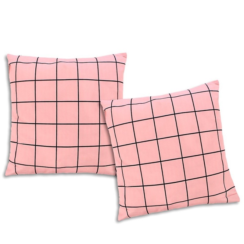 Kit Duas Capa De Almofada Estampa Quadriculada Cor De Rosa