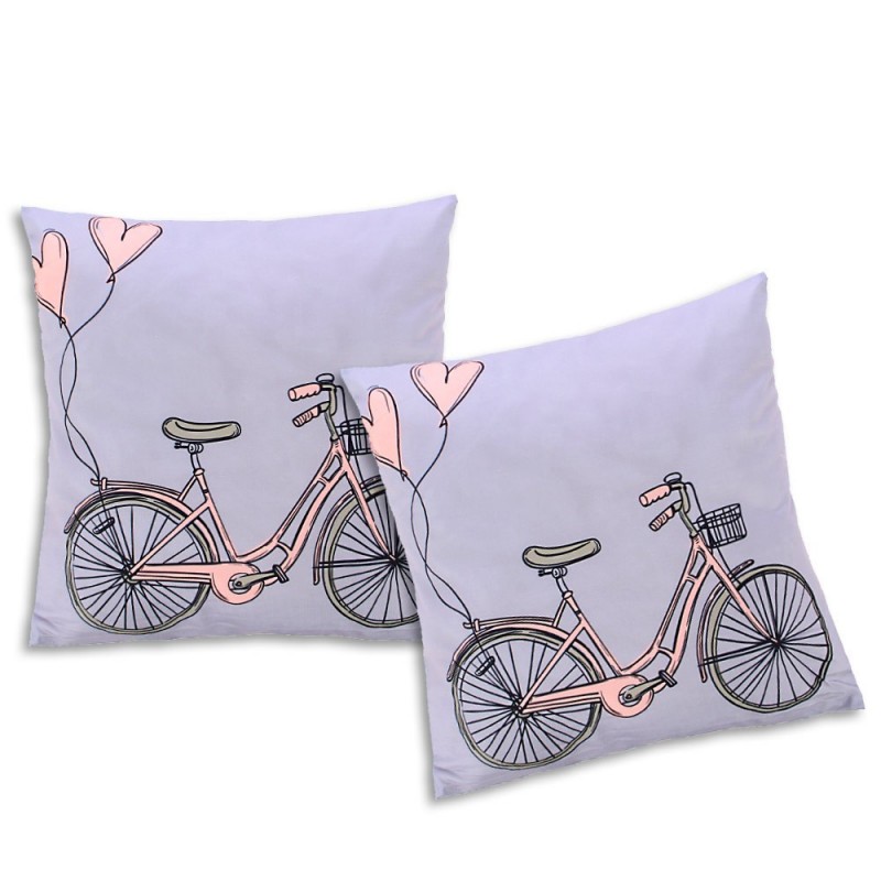 Kit Duas Capa De Almofada Estampa Bicicleta Cor Cinza E Rosa