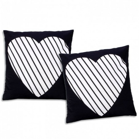 Kit Duas Capa De Almofada Estampa Coração Listrado 43 cm