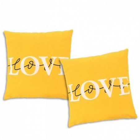 Kit Duas Capa De Almofada Love Cor Amarela 43 cm