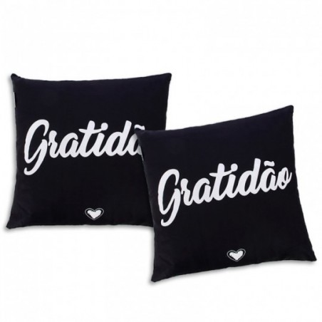 Kit Duas Capa De Almofada Estampa Gratidão Cor Azul 43 Cm