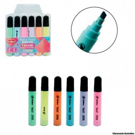 Marca Texto Mini Big Cores Pastéis 6 Peças Uso Escolar