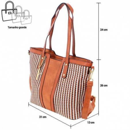 Bolsa Feminina Satchel Luxo Em Tressê Colorido Com Pingente