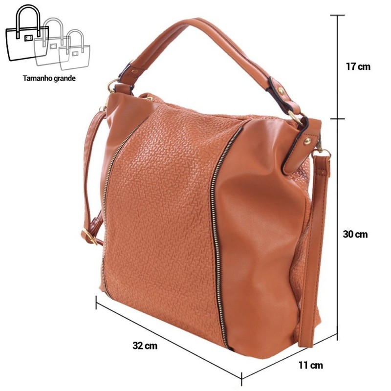 Bolsa Hobo Feminina Alto Relevo Texturizada Detalhes Zíper