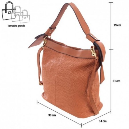 Bolsa Hobo Feminina Alto Relevo Texturizada Argolas Metálica