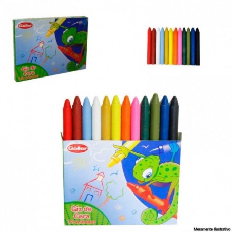 Giz De Cera Infantil Com Doze Peças Coloridas Uso Escolar
