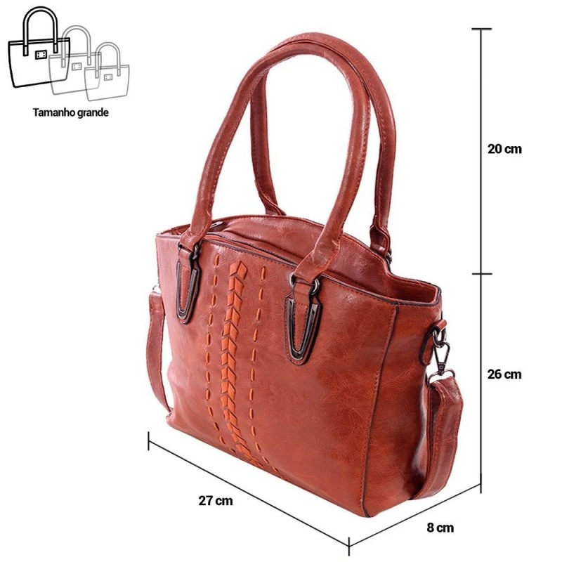 Bolsa Ombro Feminina Alto Relevo Tressê Detalhes Metálicos