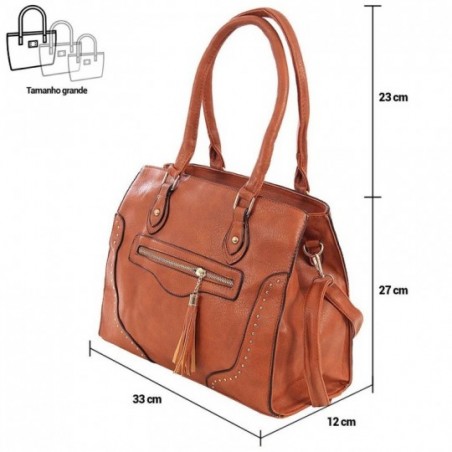 Bolsa Ombro Feminina Estruturada Cravejada Tachas Com Tassel