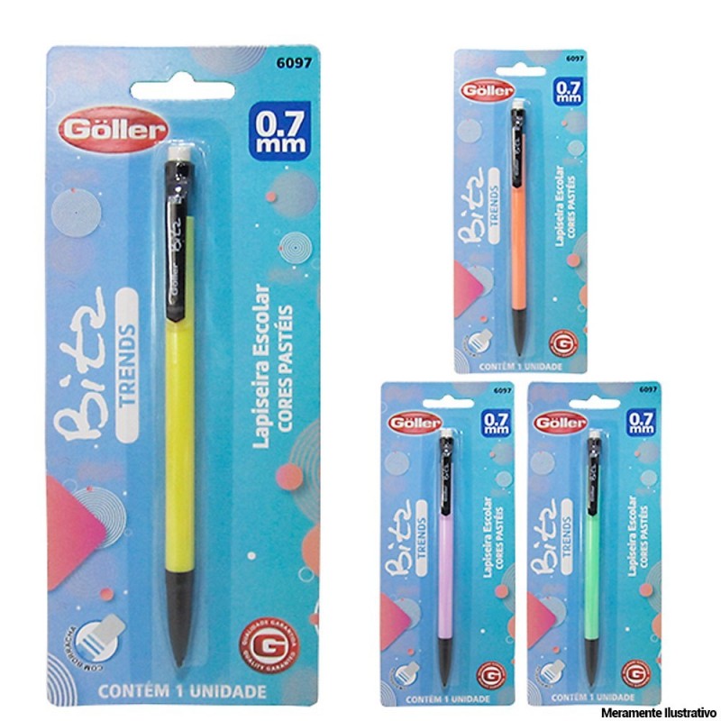 Lapiseira Escolar Cores Pastéis 0.7 mm Com Borracha