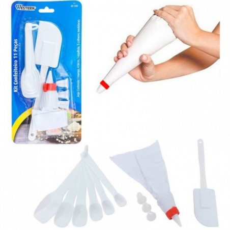 Kit Confeiteiro Manga Bicos Colher Medidora Espátula