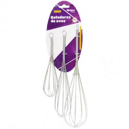 Conjunto De Fouet Batedor De Claras 3 Peças Aço inox
