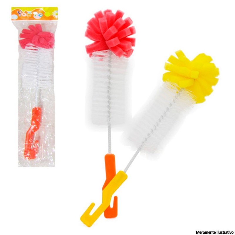 Escova Esponja Lava Mamadeira Garrafas 26 cm Cabo Longo