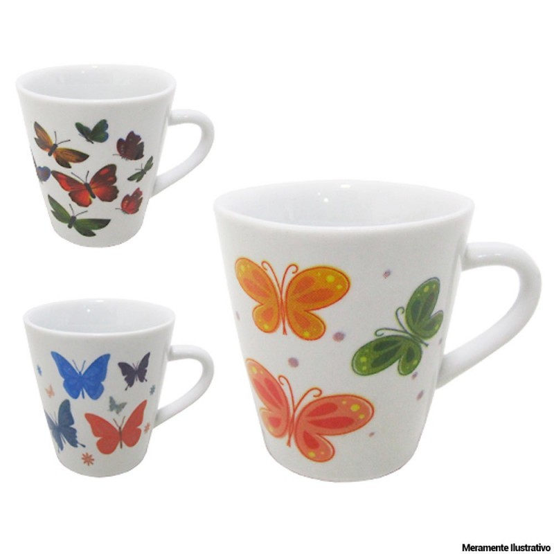Caneca De Porcelana Estampas Borboletas 120 Ml