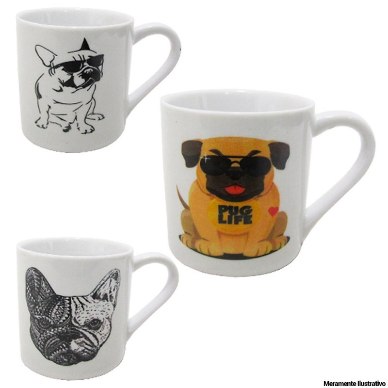 Caneca De Porcelana Cachorro Pug 210 Ml