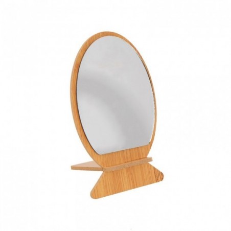 Espelho De Mesa Oval Moldura Madeira Com Base