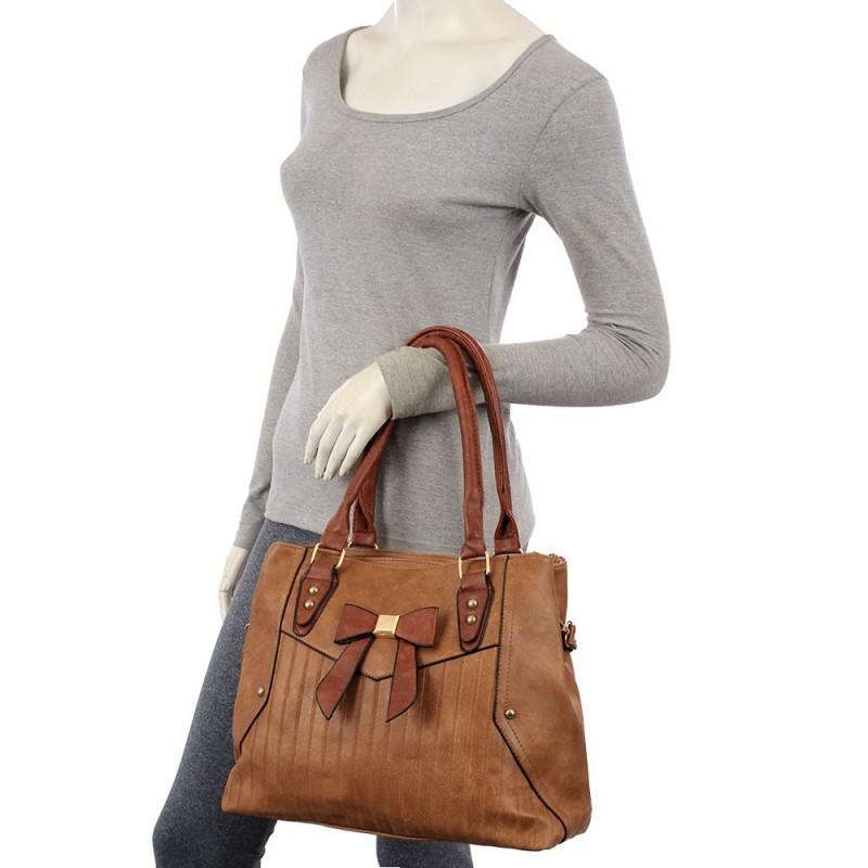 Bolsa Feminina Satchel Em Tressê Com Laço Frontal