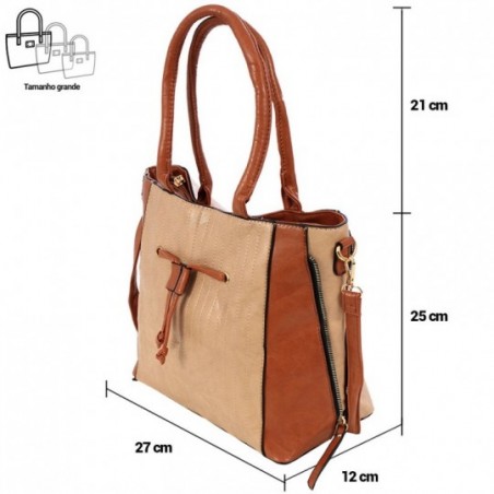 Bolsa Feminina Totem Bicolor Tressê Detalhes Zíper