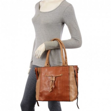 Bolsa Feminina Totem Bicolor Tressê Detalhes Zíper