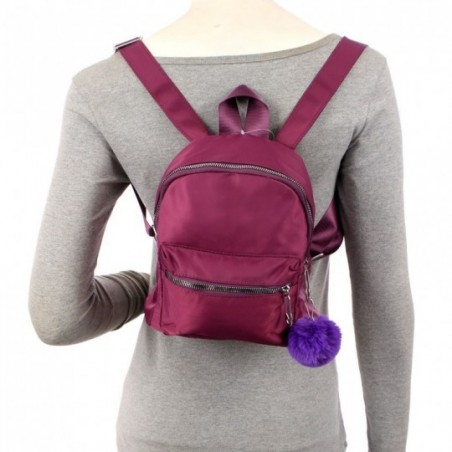 Bolsa Mochila Feminina Com Pompom Bolso Externo