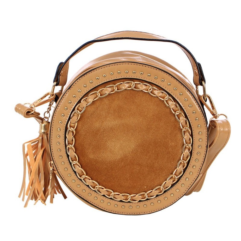 Bolsa Feminina Redonda Em Correntes Com Tassel