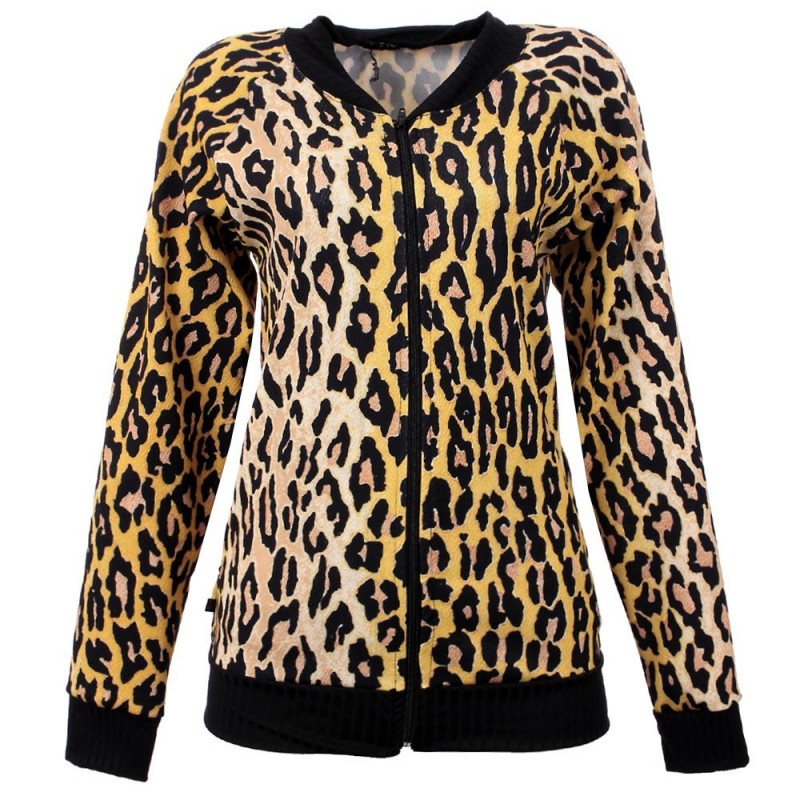 Jaqueta Bomber Feminina Animal Print Com Zíper