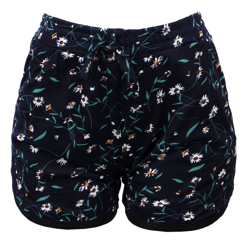 Short Feminino Floral Cintura Elástica Cordão