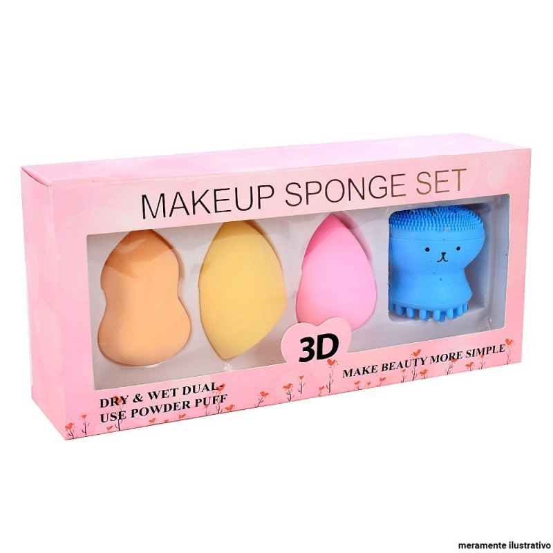 Kit 4 Esponjas Maquiagem Gota Massageadora Polvo