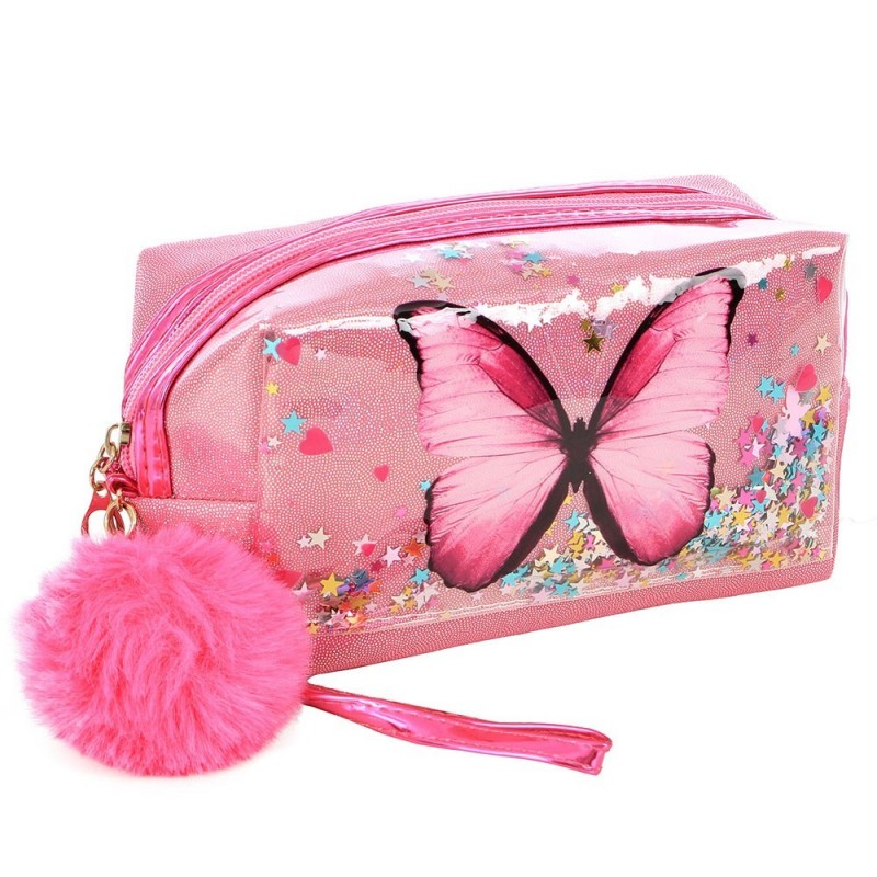 Necessaire Feminina Borboleta Estrelas Pompom