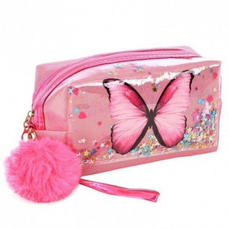 Necessaire Feminina Borboleta Estrelas Pompom